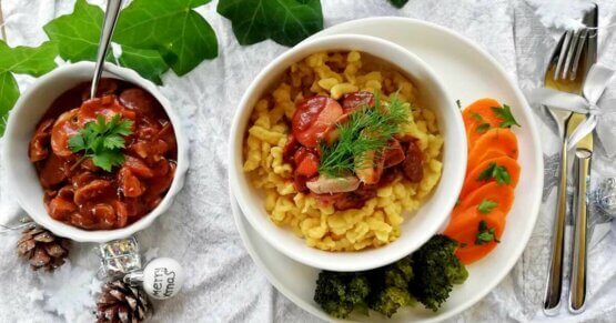 Veganes Pilzgulasch mit Spätzle